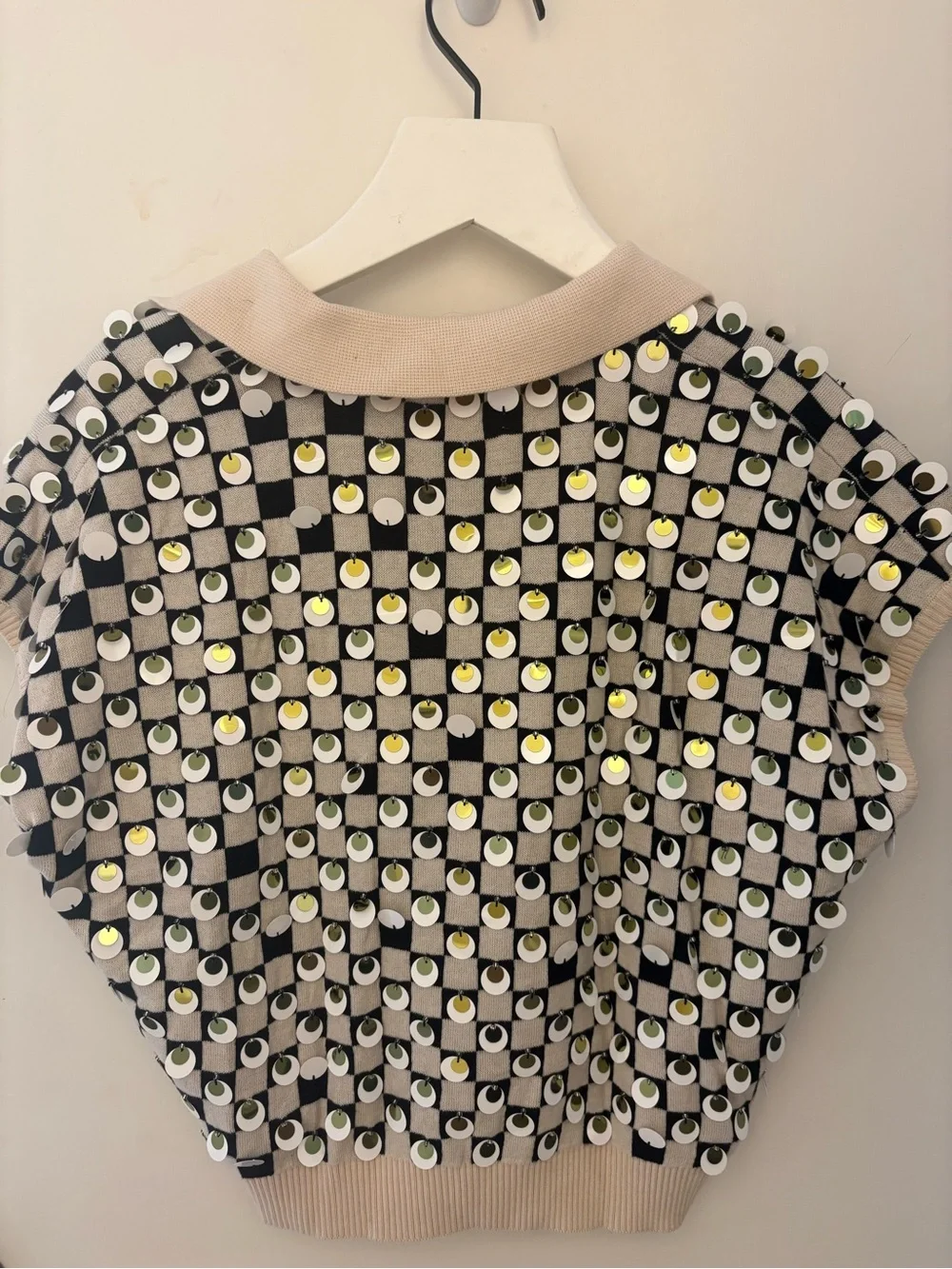 J. Crew Black, White & Beige Sequin Checker Polo Vest - Picture 3 of 3